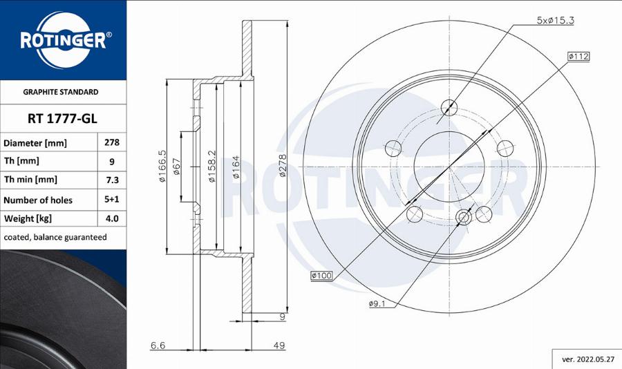 Rotinger RT 1777-GL - Спирачен диск vvparts.bg