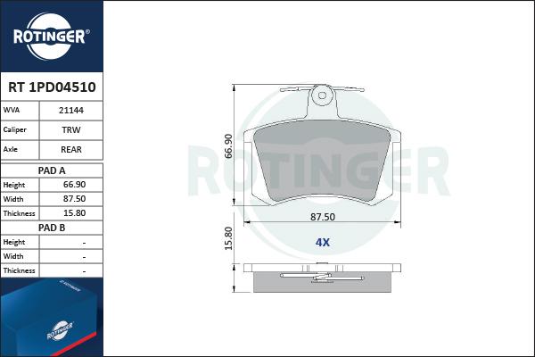 Rotinger RT 1PD04510 - Комплект спирачно феродо, дискови спирачки vvparts.bg