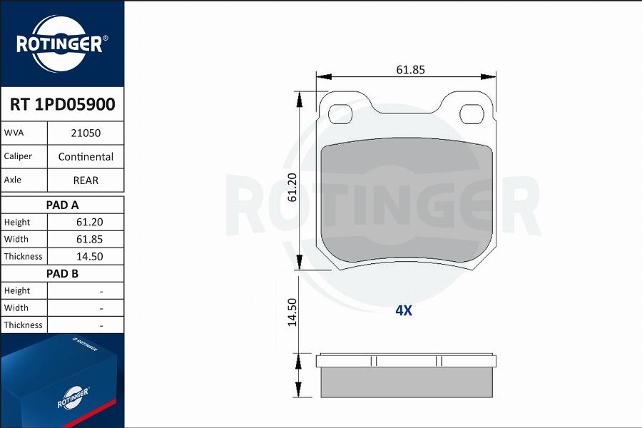 Rotinger RT 1PD05900 - Комплект спирачно феродо, дискови спирачки vvparts.bg