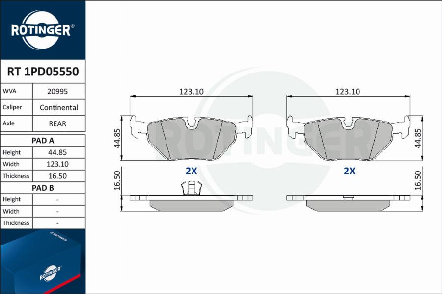 Rotinger RT 1PD05550 - Комплект спирачно феродо, дискови спирачки vvparts.bg