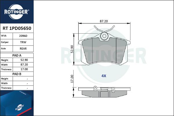 Rotinger RT 1PD05650 - Комплект спирачно феродо, дискови спирачки vvparts.bg