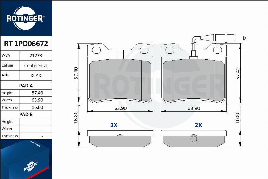 Rotinger RT 1PD06672 - Комплект спирачно феродо, дискови спирачки vvparts.bg