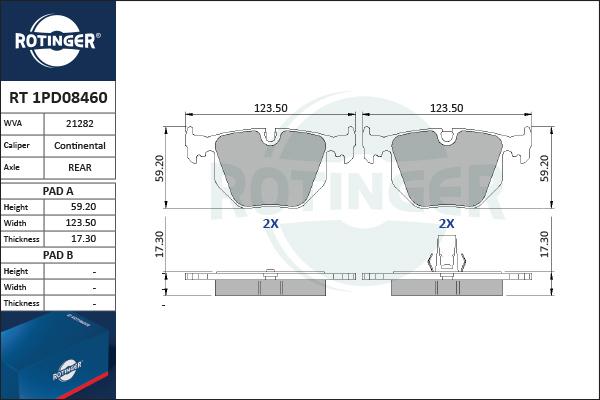 Rotinger RT 1PD08460 - Комплект спирачно феродо, дискови спирачки vvparts.bg