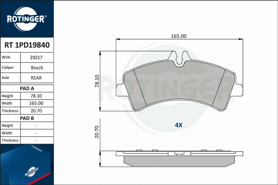 Rotinger RT 1PD19840 - Комплект спирачно феродо, дискови спирачки vvparts.bg