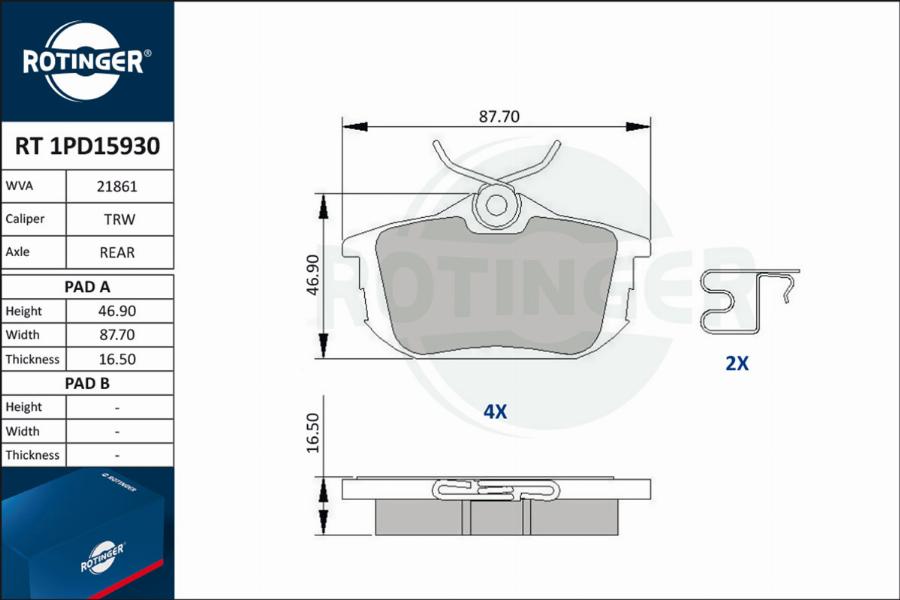 Rotinger RT 1PD15930 - Комплект спирачно феродо, дискови спирачки vvparts.bg