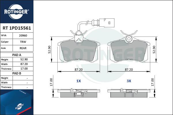 Rotinger RT 1PD15561 - Комплект спирачно феродо, дискови спирачки vvparts.bg