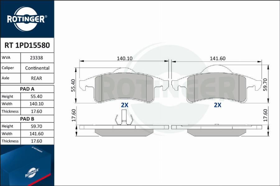 Rotinger RT 1PD15580 - Комплект спирачно феродо, дискови спирачки vvparts.bg