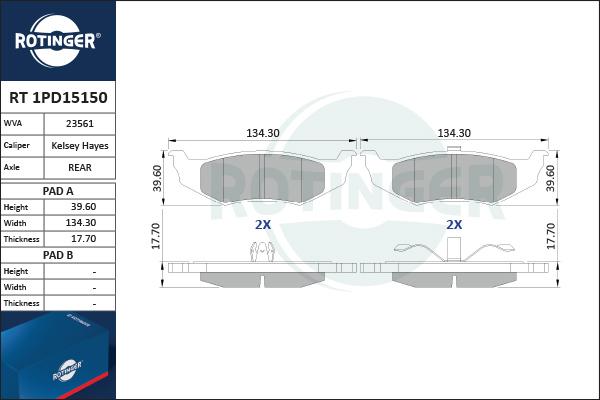 Rotinger RT 1PD15150 - Комплект спирачно феродо, дискови спирачки vvparts.bg