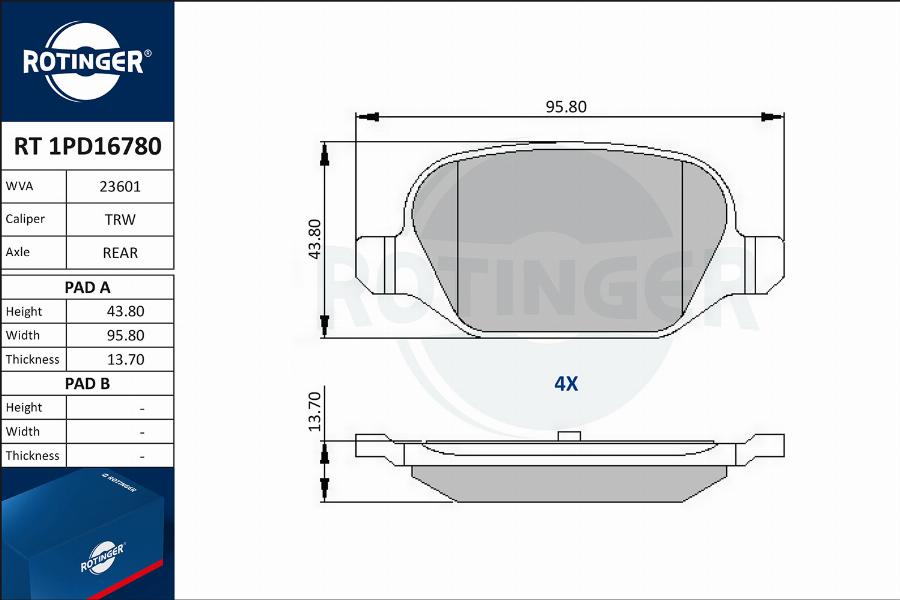 Rotinger RT 1PD16780 - Комплект спирачно феродо, дискови спирачки vvparts.bg