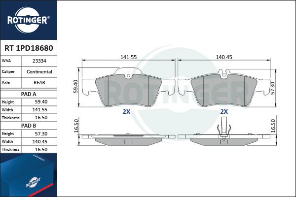 Rotinger RT 1PD18680 - Комплект спирачно феродо, дискови спирачки vvparts.bg