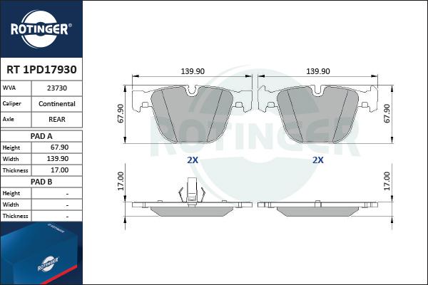 Rotinger RT 1PD17930 - Комплект спирачно феродо, дискови спирачки vvparts.bg