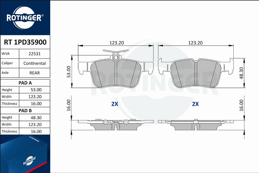 Rotinger RT 1PD35900 - Комплект спирачно феродо, дискови спирачки vvparts.bg