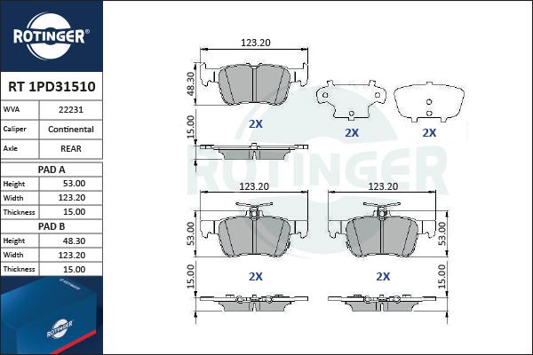 Rotinger RT 1PD31510 - Комплект спирачно феродо, дискови спирачки vvparts.bg