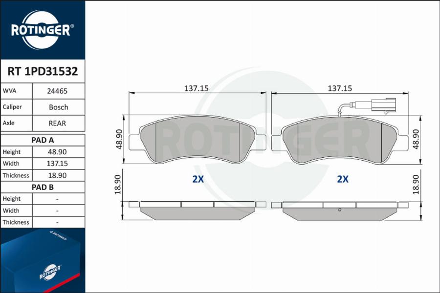 Rotinger RT 1PD31532 - Комплект спирачно феродо, дискови спирачки vvparts.bg