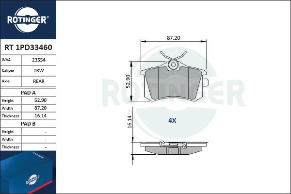 Rotinger RT 1PD33460 - Комплект спирачно феродо, дискови спирачки vvparts.bg