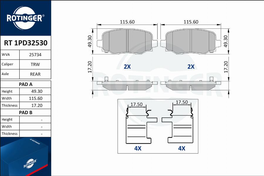 Rotinger RT 1PD32530 - Комплект спирачно феродо, дискови спирачки vvparts.bg