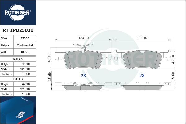 Rotinger RT 1PD25030 - Комплект спирачно феродо, дискови спирачки vvparts.bg