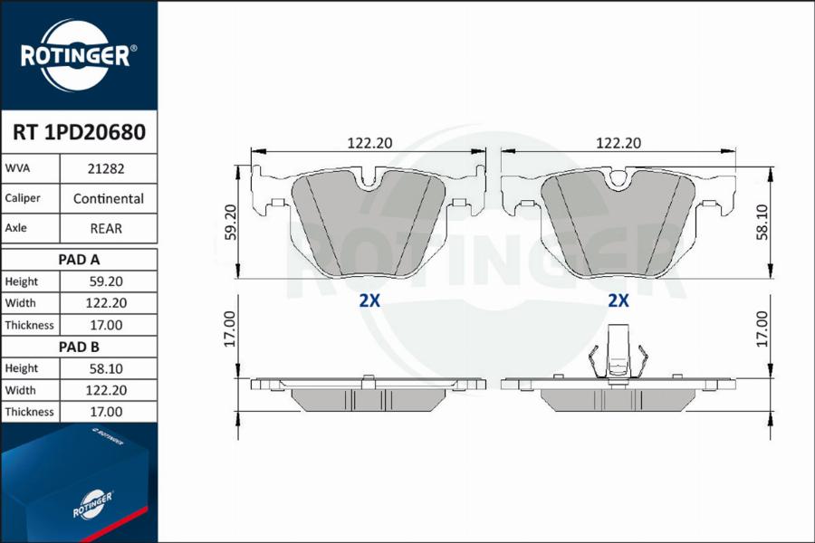 Rotinger RT 1PD20680 - Комплект спирачно феродо, дискови спирачки vvparts.bg