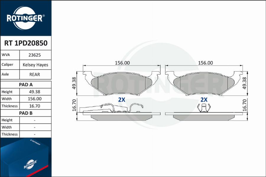 Rotinger RT 1PD20850 - Комплект спирачно феродо, дискови спирачки vvparts.bg