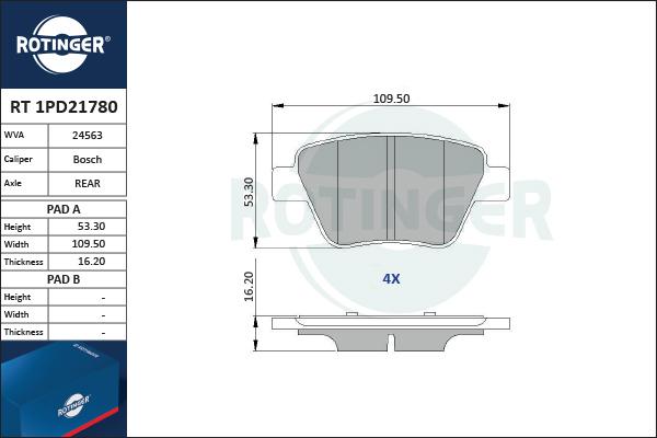 Rotinger RT 1PD21780 - Комплект спирачно феродо, дискови спирачки vvparts.bg