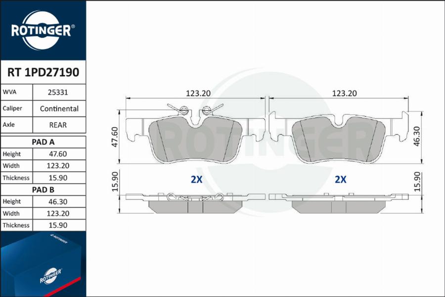 Rotinger RT 1PD27190 - Комплект спирачно феродо, дискови спирачки vvparts.bg