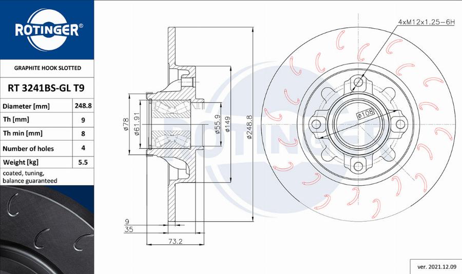 Rotinger RT 3241BS-GL T9 - Спирачен диск vvparts.bg