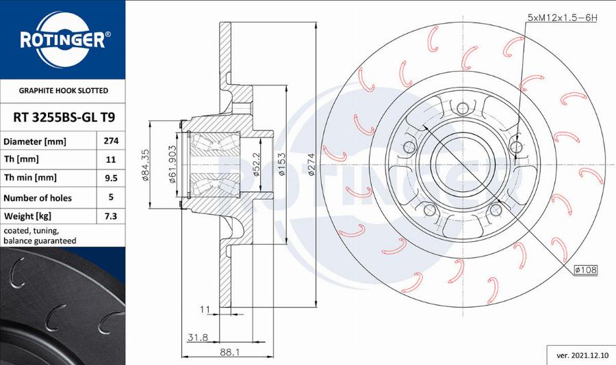 Rotinger RT 3255BS-GL T9 - Спирачен диск vvparts.bg