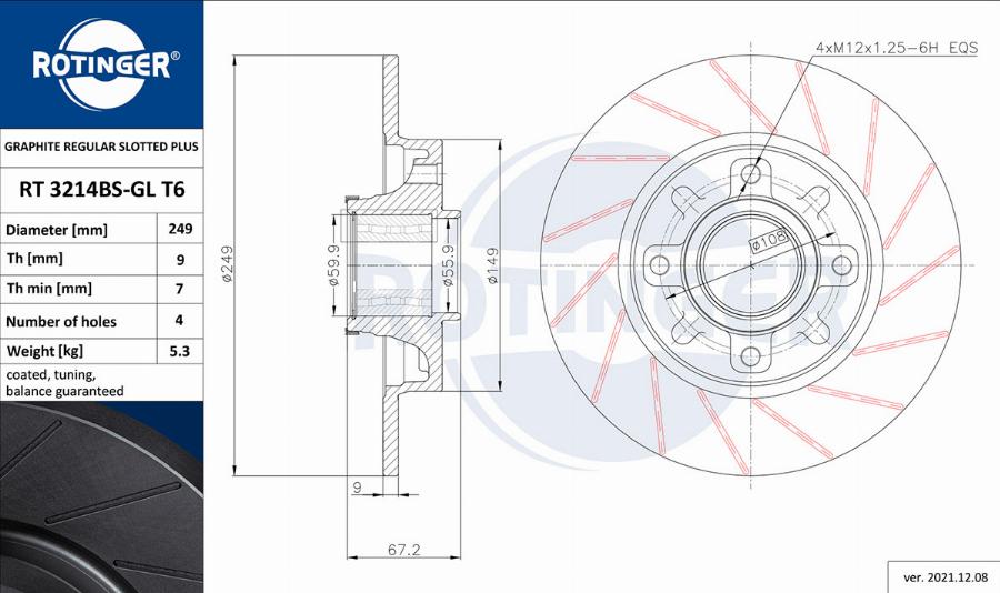 Rotinger RT 3214BS-GL T6 - Спирачен диск vvparts.bg