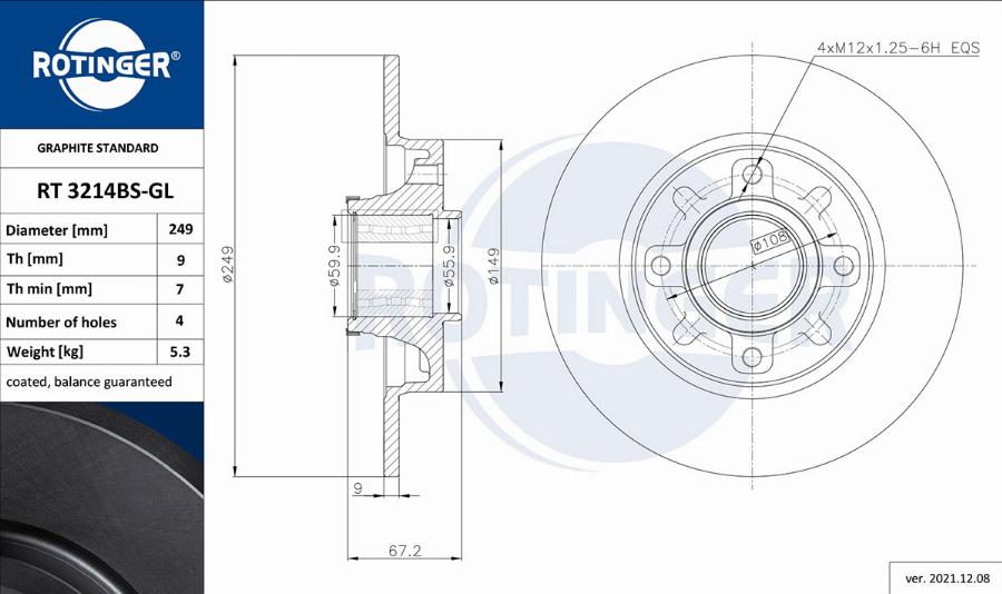 Rotinger RT 3214BS-GL - Спирачен диск vvparts.bg