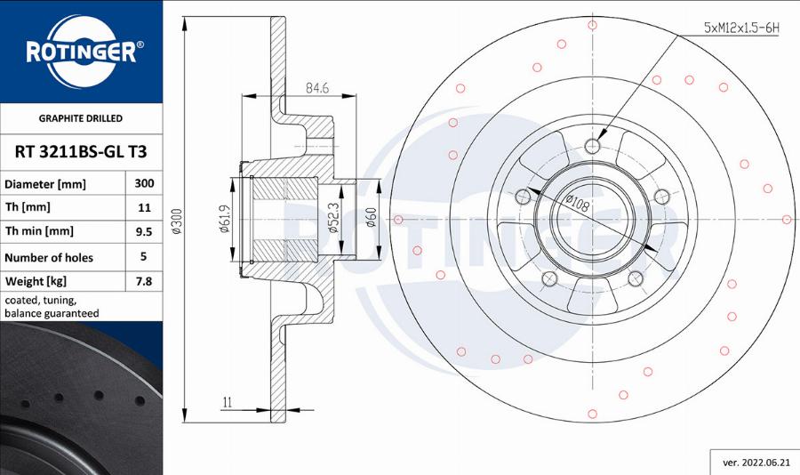 Rotinger RT 3211BS-GL T3 - Спирачен диск vvparts.bg