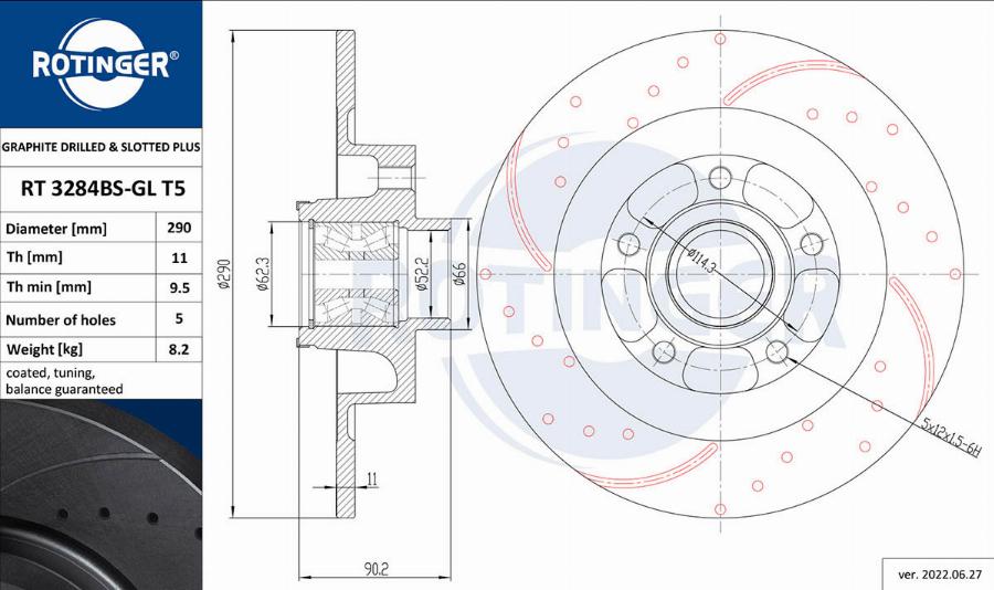 Rotinger RT 3284BS-GL T5 - Спирачен диск vvparts.bg