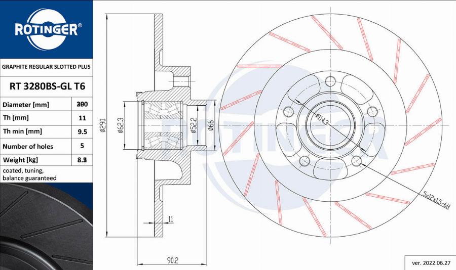 Rotinger RT 3284BS-GL T6 - Спирачен диск vvparts.bg