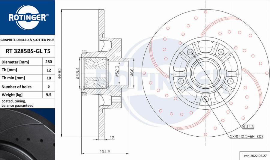 Rotinger RT 3285BS-GL T5 - Спирачен диск vvparts.bg