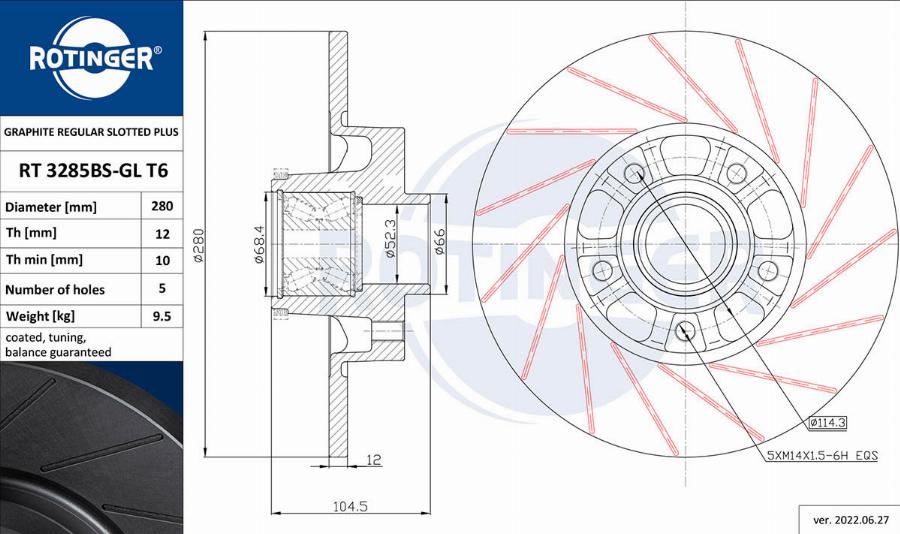 Rotinger RT 3285BS-GL T6 - Спирачен диск vvparts.bg