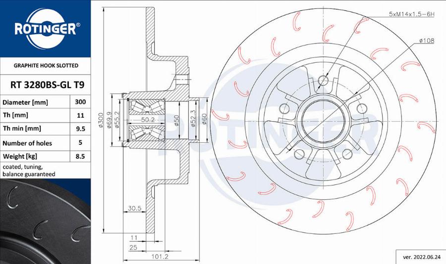 Rotinger RT 3280BS-GL T9 - Спирачен диск vvparts.bg