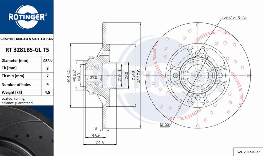 Rotinger RT 3281BS-GL T5 - Спирачен диск vvparts.bg