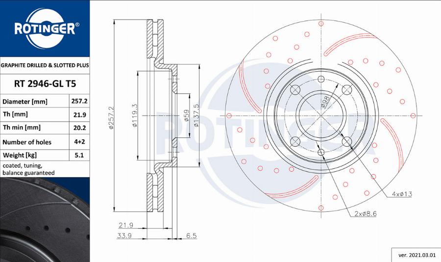 Rotinger RT 2946-GL T5 - Спирачен диск vvparts.bg