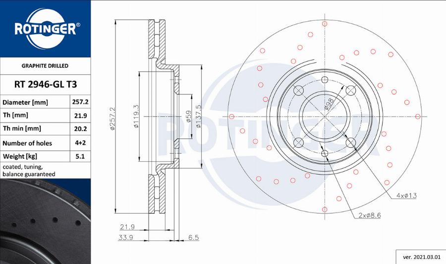 Rotinger RT 2946-GL T3 - Спирачен диск vvparts.bg