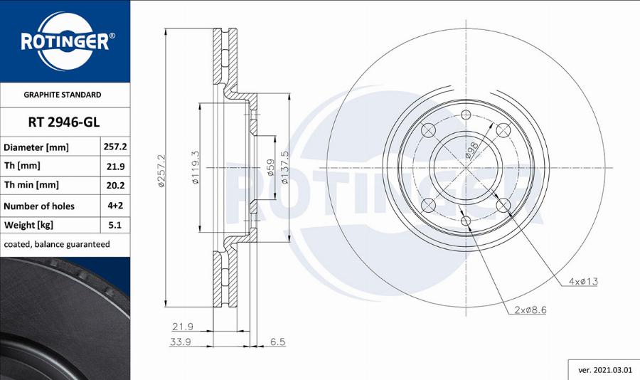 Rotinger RT 2946-GL - Спирачен диск vvparts.bg