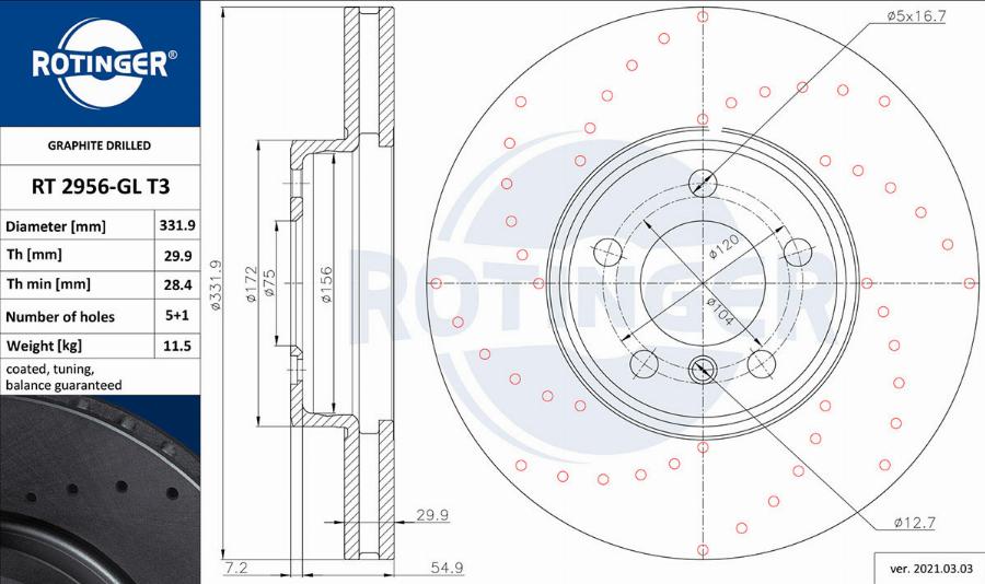 Rotinger RT 2956-GL T3 - Спирачен диск vvparts.bg