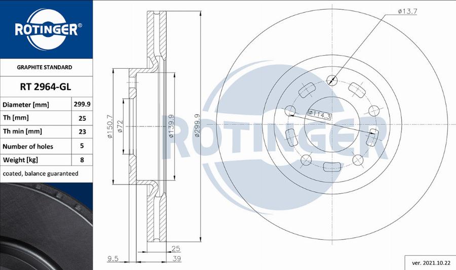 Rotinger RT 2964-GL - Спирачен диск vvparts.bg