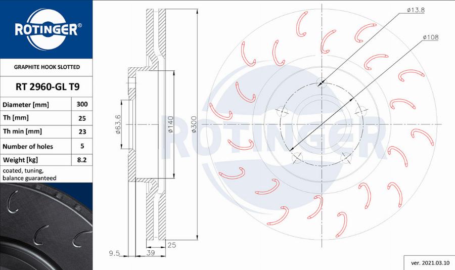 Rotinger RT 2960-GL T9 - Спирачен диск vvparts.bg