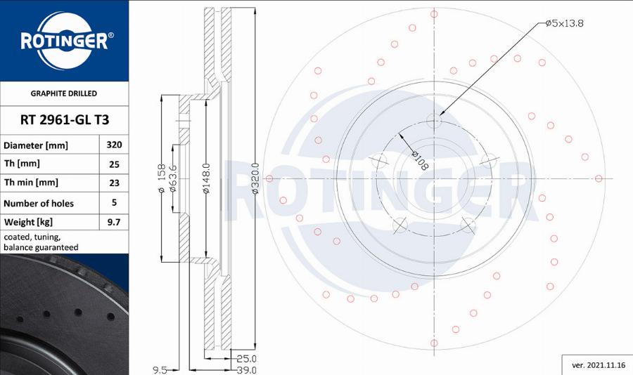 Rotinger RT 2961-GL T3 - Спирачен диск vvparts.bg