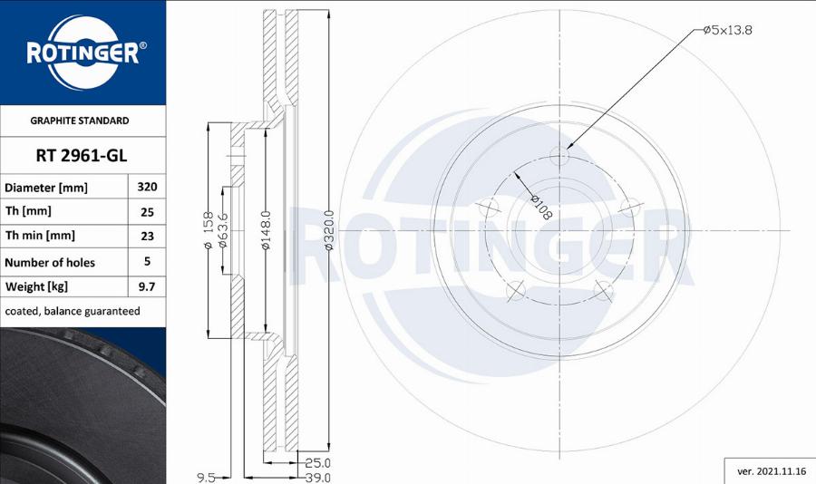 Rotinger RT 2961-GL - Спирачен диск vvparts.bg