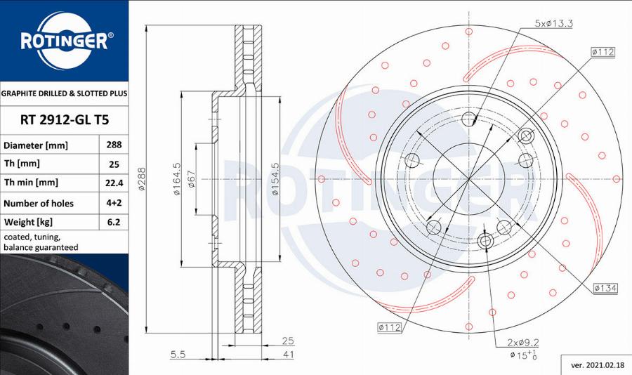 Rotinger RT 2912-GL T5 - Спирачен диск vvparts.bg