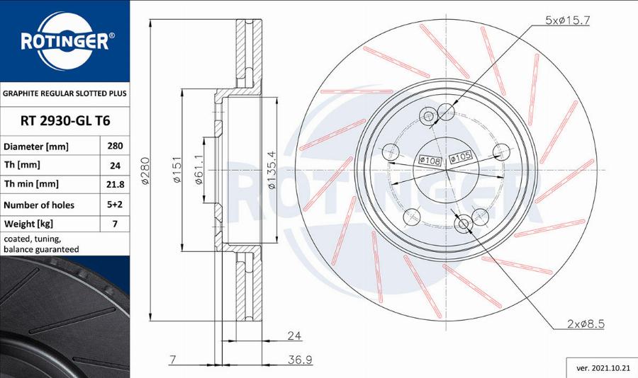 Rotinger RT 2930-GL T6 - Спирачен диск vvparts.bg