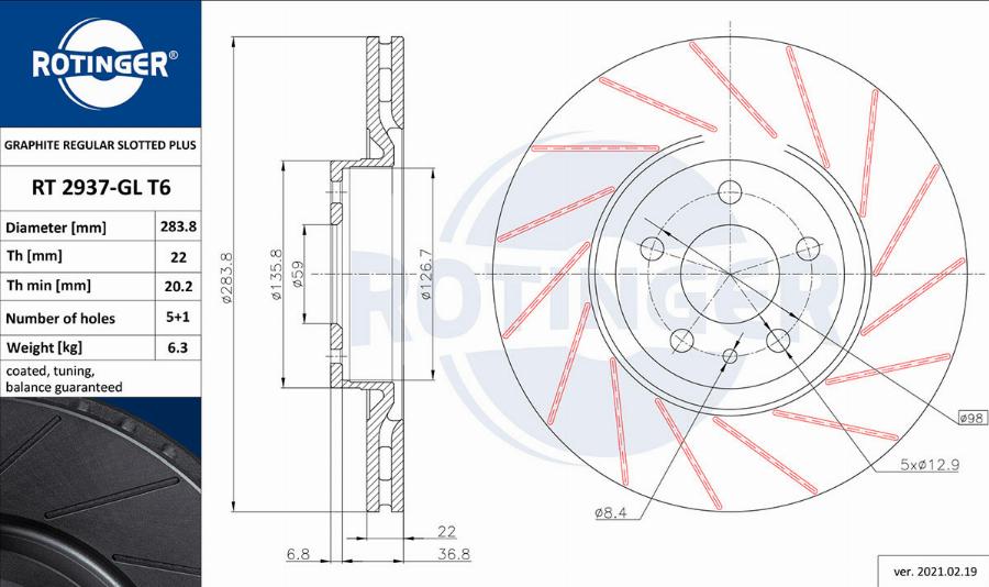 Rotinger RT 2937-GL T6 - Спирачен диск vvparts.bg