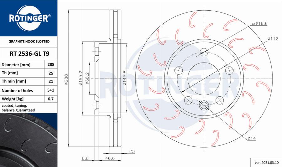 Rotinger RT 2536-GL T9 - Спирачен диск vvparts.bg