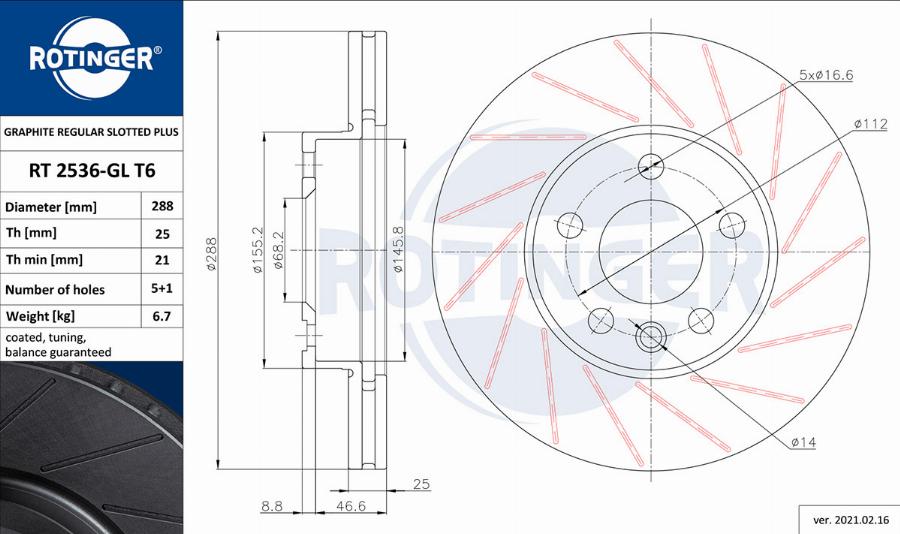 Rotinger RT 2536-GL T6 - Спирачен диск vvparts.bg