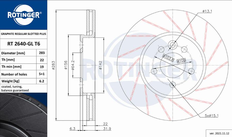 Rotinger RT 2640-GL T6 - Спирачен диск vvparts.bg